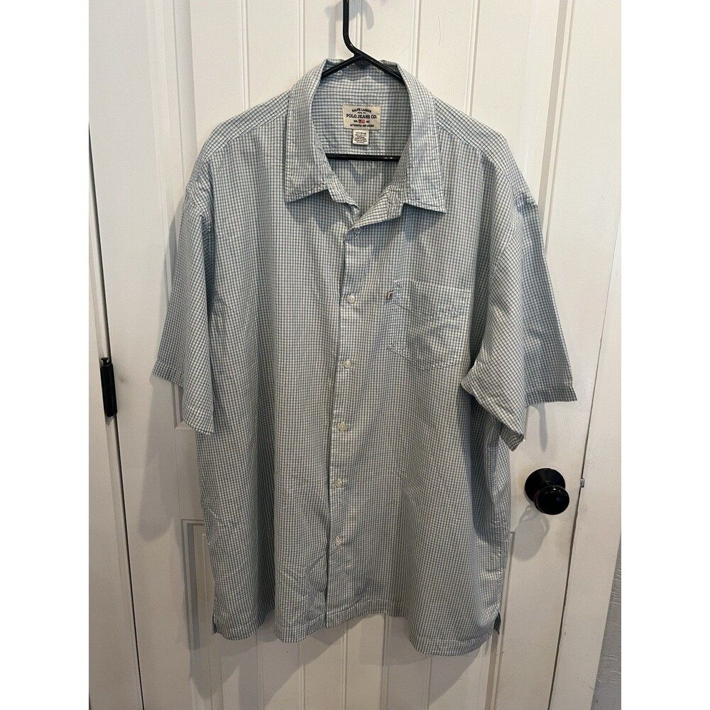 Ralph Lauren Polo Jeans Co 3XT Big Tall Blue Check Short Sleeve Shirt Cotton